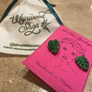 Handmade Palm Leaf Wood Post Earrings